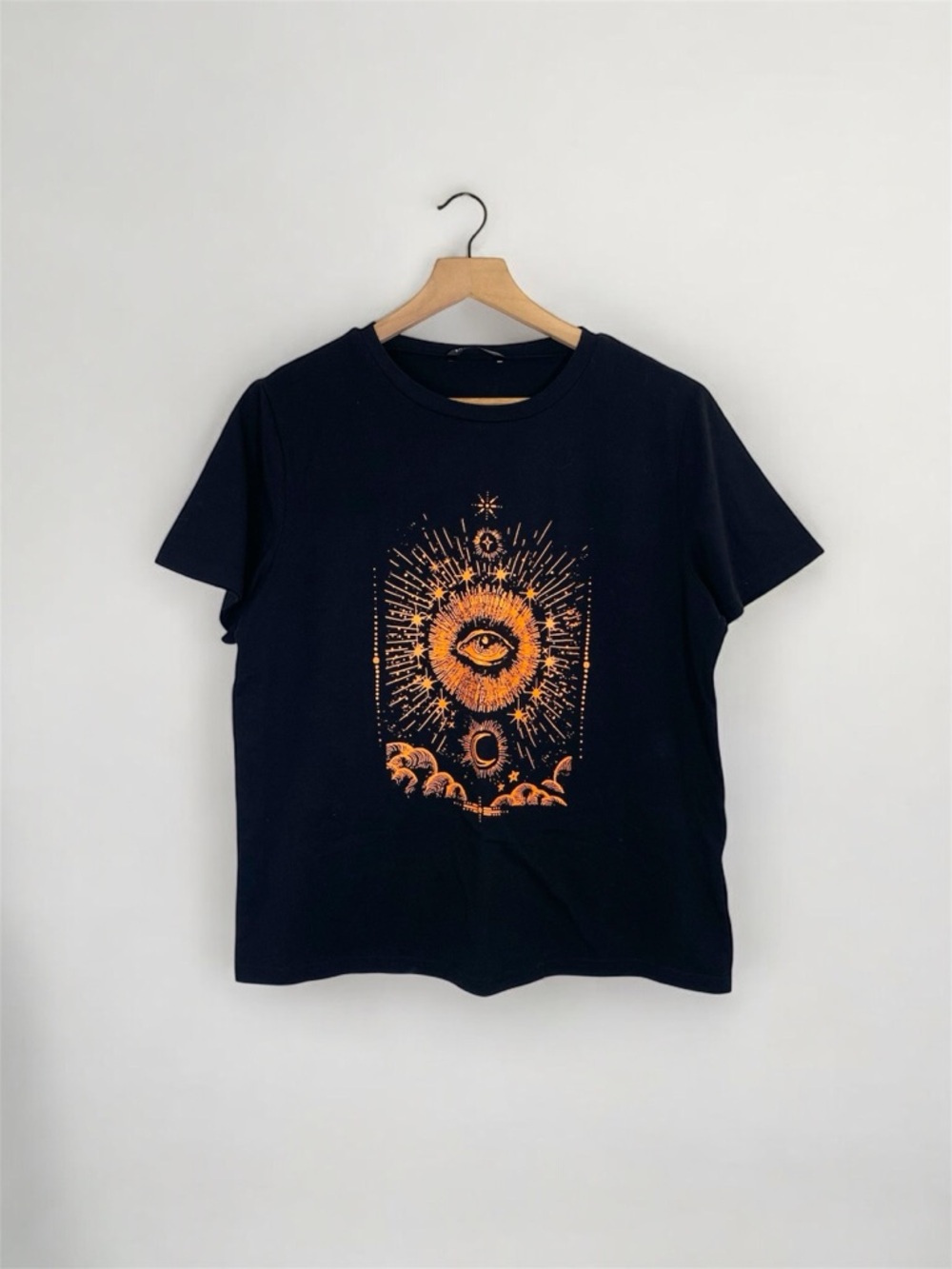 SHEIN Celestial Print Graphic Black Short Sleeve T-Shirt Womens Large